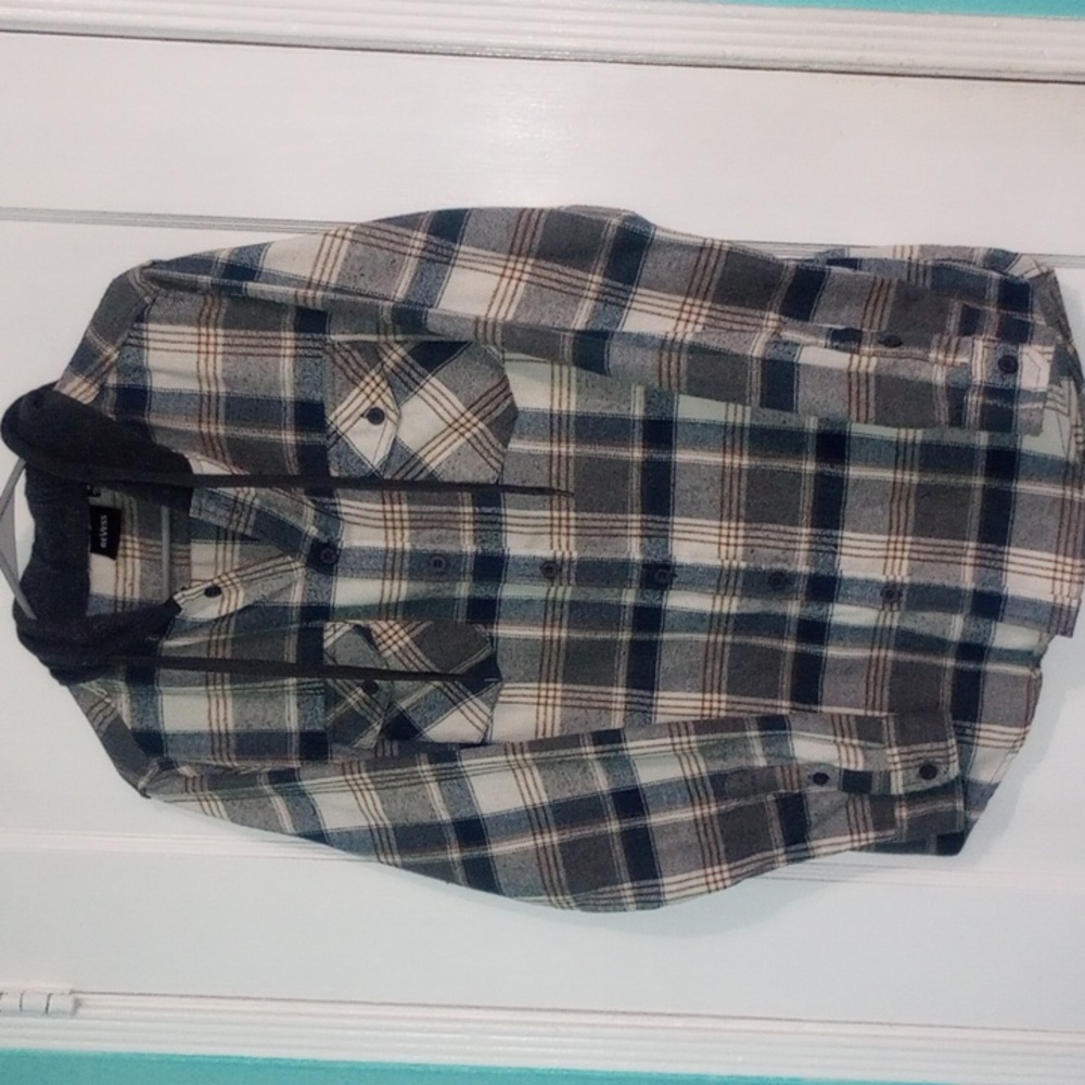 ReVess Hooded Button-Front Plaid Flannel Shirt